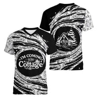 I'm Coming to the Cottage Women V-Neck T-Shirt with Hand-Drawn Floral Pattern
