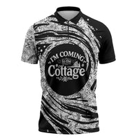I'm Coming to the Cottage Zipper Polo Shirt with Hand-Drawn Floral Pattern