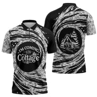 I'm Coming to the Cottage Zipper Polo Shirt with Hand-Drawn Floral Pattern