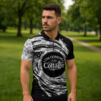 I'm Coming to the Cottage Zipper Polo Shirt with Hand-Drawn Floral Pattern