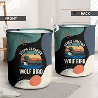 Stupid Canadian Wolf Bird Laundry Basket with Retro Sunset Stripe Pattern