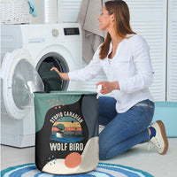 Stupid Canadian Wolf Bird Laundry Basket with Retro Sunset Stripe Pattern
