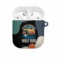 Stupid Canadian Wolf Bird AirPods Case with Retro Sunset Stripe Pattern