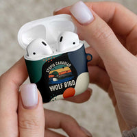 Stupid Canadian Wolf Bird AirPods Case with Retro Sunset Stripe Pattern