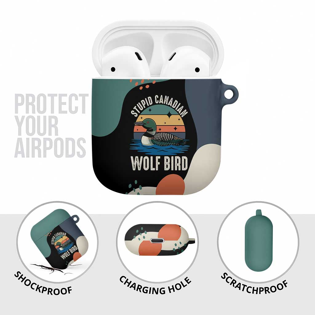 Stupid Canadian Wolf Bird AirPods Case with Retro Sunset Stripe Pattern