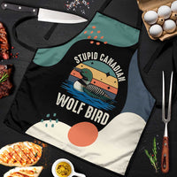 Stupid Canadian Wolf Bird Apron with Retro Sunset Stripe Pattern