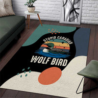 Stupid Canadian Wolf Bird Area Rug with Retro Sunset Stripe Pattern
