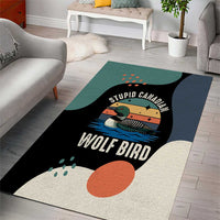 Stupid Canadian Wolf Bird Area Rug with Retro Sunset Stripe Pattern