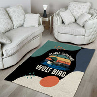 Stupid Canadian Wolf Bird Area Rug with Retro Sunset Stripe Pattern