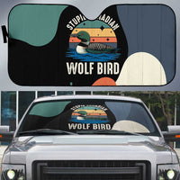 Stupid Canadian Wolf Bird Auto Sun Shade with Retro Sunset Stripe Pattern