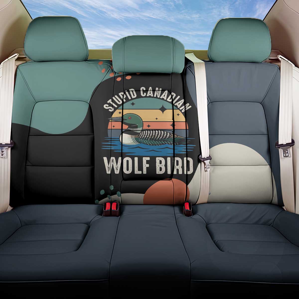 Stupid Canadian Wolf Bird Back Car Seat Cover with Retro Sunset Stripe Pattern