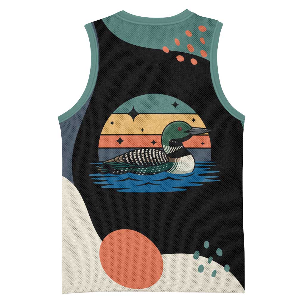 Stupid Canadian Wolf Bird Basketball Jersey with Retro Sunset Stripe Pattern