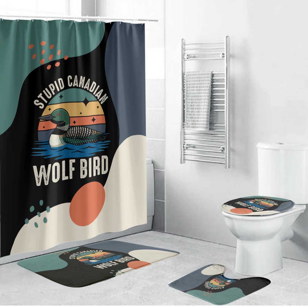 Stupid Canadian Wolf Bird Bathroom Set with Retro Sunset Stripe Pattern