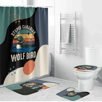 Stupid Canadian Wolf Bird Bathroom Set with Retro Sunset Stripe Pattern