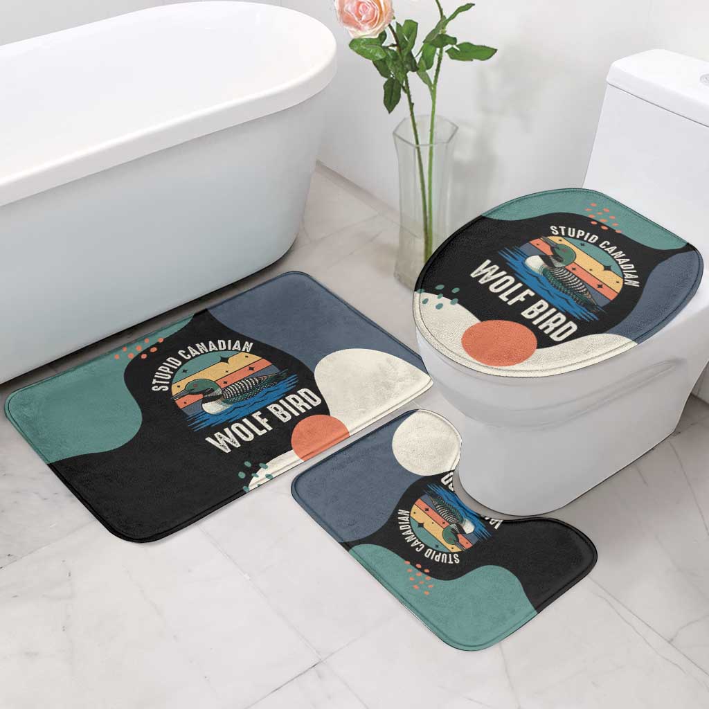 Stupid Canadian Wolf Bird Bathroom Set with Retro Sunset Stripe Pattern