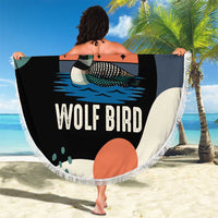 Stupid Canadian Wolf Bird Beach Blanket with Retro Sunset Stripe Pattern