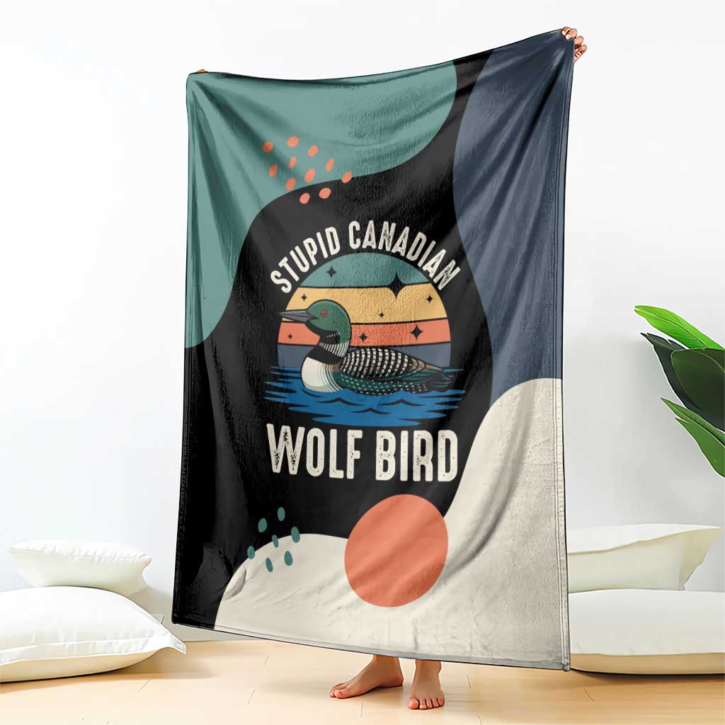 Stupid Canadian Wolf Bird Blanket with Retro Sunset Stripe Pattern