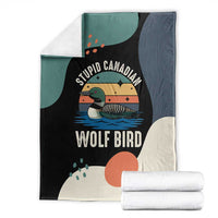 Stupid Canadian Wolf Bird Blanket with Retro Sunset Stripe Pattern