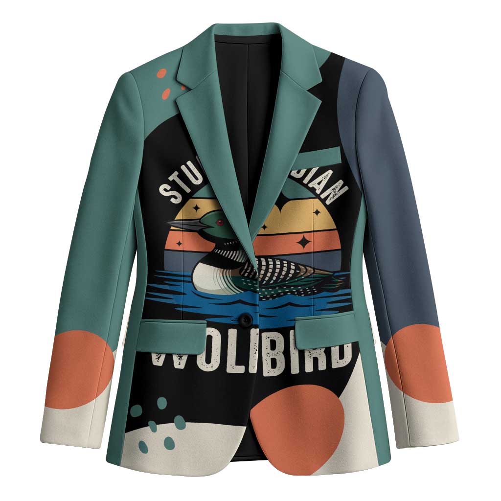 Stupid Canadian Wolf Bird Blazer with Retro Sunset Stripe Pattern