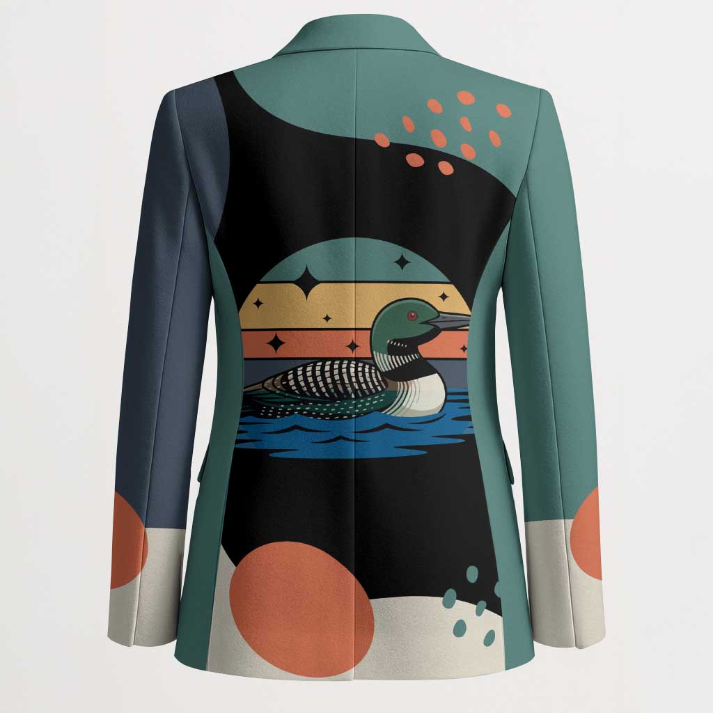 Stupid Canadian Wolf Bird Blazer with Retro Sunset Stripe Pattern