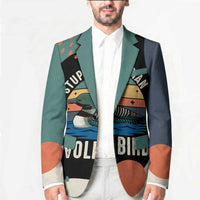 Stupid Canadian Wolf Bird Blazer with Retro Sunset Stripe Pattern