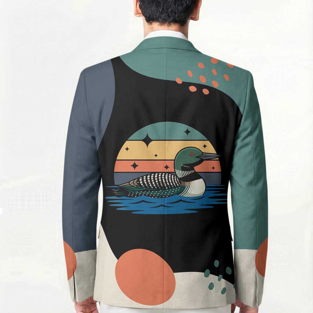 Stupid Canadian Wolf Bird Blazer with Retro Sunset Stripe Pattern