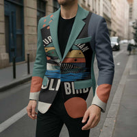 Stupid Canadian Wolf Bird Blazer with Retro Sunset Stripe Pattern