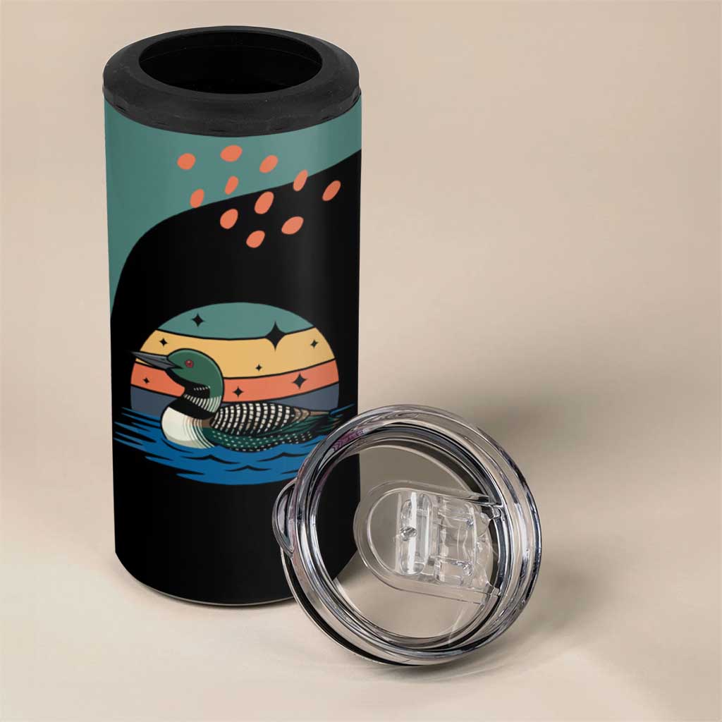 Stupid Canadian Wolf Bird 4 in 1 Can Cooler Tumbler with Retro Sunset Stripe Pattern