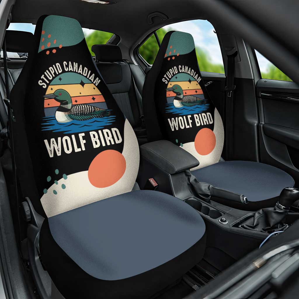 Stupid Canadian Wolf Bird Car Seat Cover with Retro Sunset Stripe Pattern
