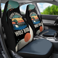 Stupid Canadian Wolf Bird Car Seat Cover with Retro Sunset Stripe Pattern
