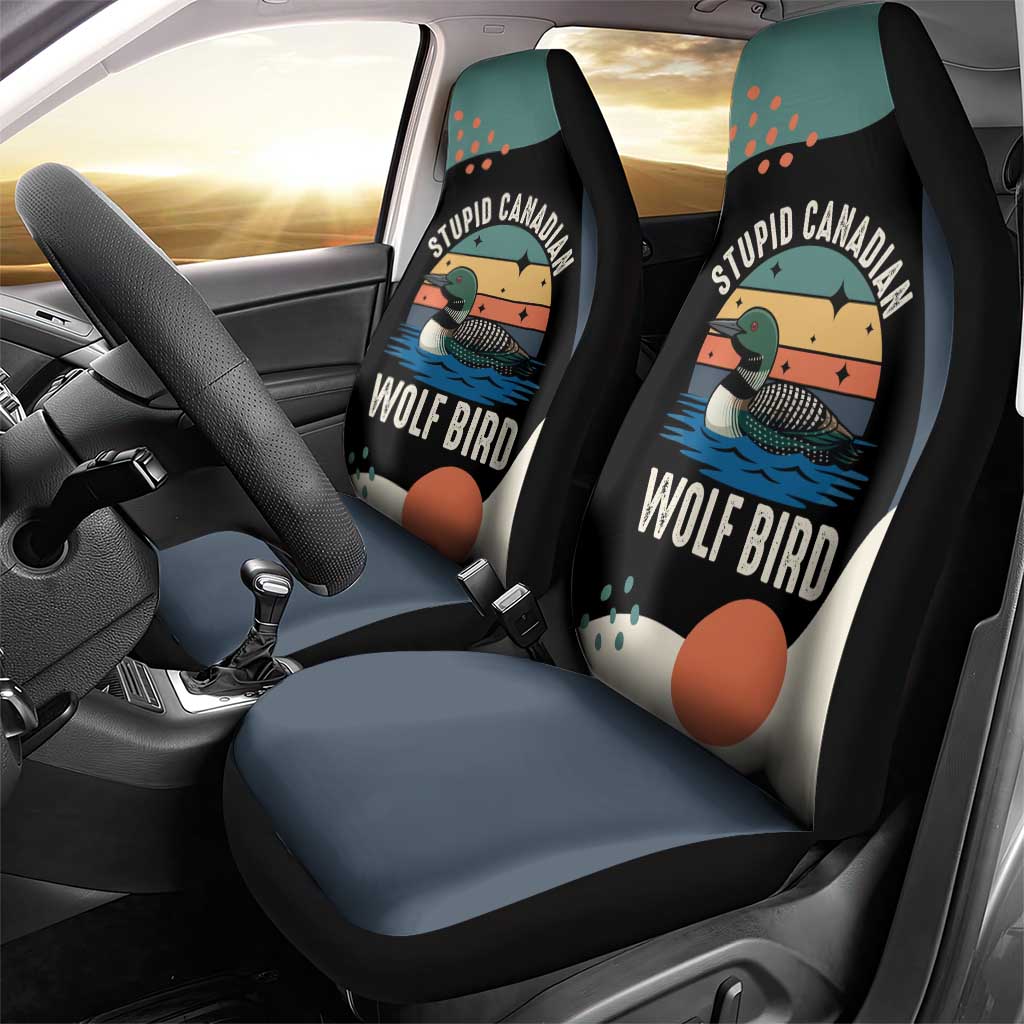 Stupid Canadian Wolf Bird Car Seat Cover with Retro Sunset Stripe Pattern