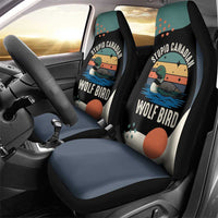 Stupid Canadian Wolf Bird Car Seat Cover with Retro Sunset Stripe Pattern