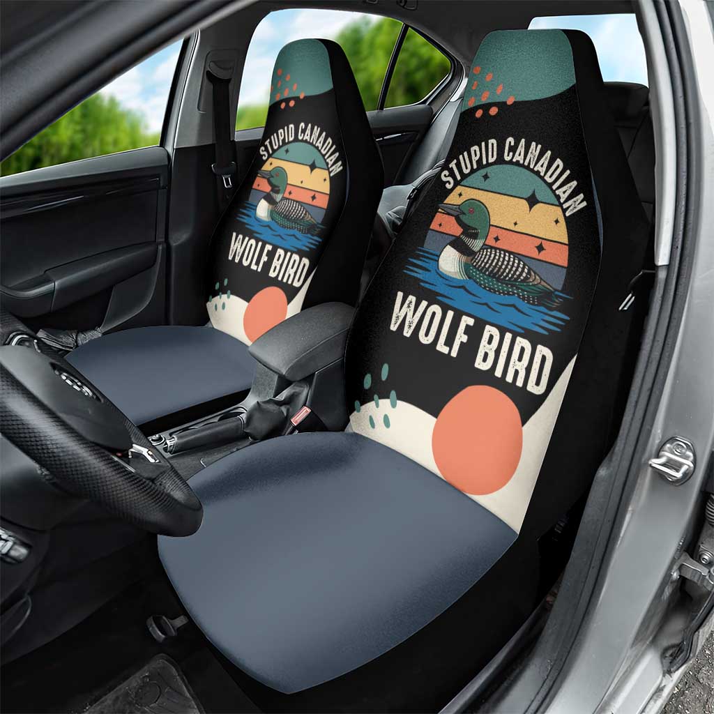 Stupid Canadian Wolf Bird Car Seat Cover with Retro Sunset Stripe Pattern