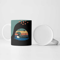 Stupid Canadian Wolf Bird Ceramic Mug with Retro Sunset Stripe Pattern