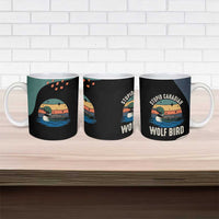 Stupid Canadian Wolf Bird Ceramic Mug with Retro Sunset Stripe Pattern