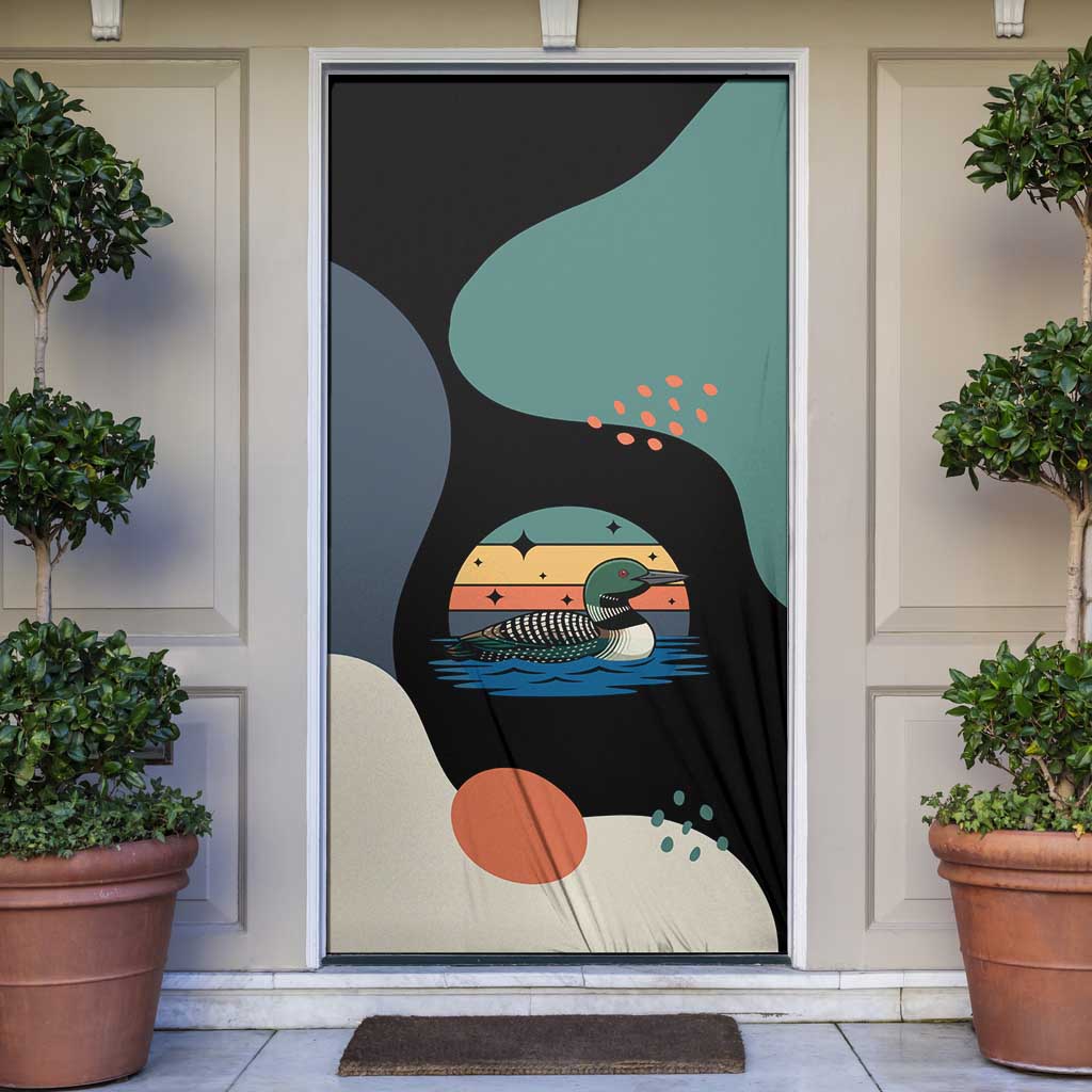 Stupid Canadian Wolf Bird Door Cover with Retro Sunset Stripe Pattern