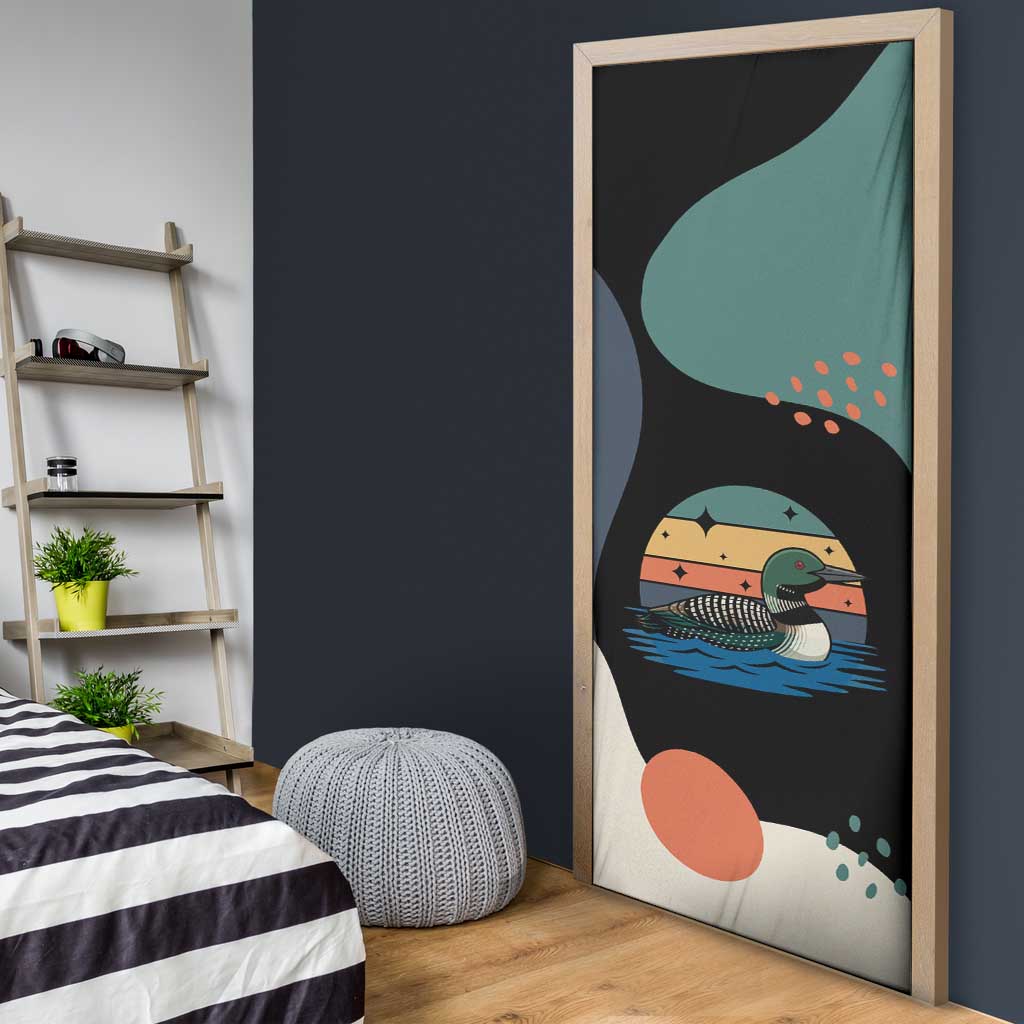 Stupid Canadian Wolf Bird Door Cover with Retro Sunset Stripe Pattern