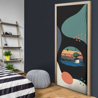 Stupid Canadian Wolf Bird Door Cover with Retro Sunset Stripe Pattern