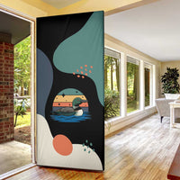 Stupid Canadian Wolf Bird Door Cover with Retro Sunset Stripe Pattern