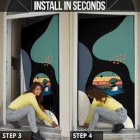 Stupid Canadian Wolf Bird Door Cover with Retro Sunset Stripe Pattern