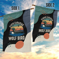 Stupid Canadian Wolf Bird Garden Flag with Retro Sunset Stripe Pattern
