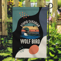 Stupid Canadian Wolf Bird Garden Flag with Retro Sunset Stripe Pattern