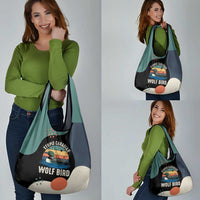 Stupid Canadian Wolf Bird Grocery Bag with Retro Sunset Stripe Pattern