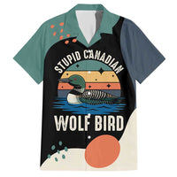Stupid Canadian Wolf Bird Hawaiian Shirt with Retro Sunset Stripe Pattern
