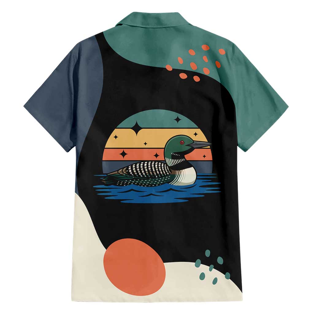 Stupid Canadian Wolf Bird Hawaiian Shirt with Retro Sunset Stripe Pattern