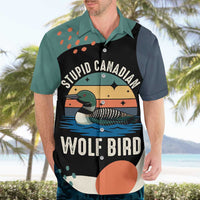 Stupid Canadian Wolf Bird Hawaiian Shirt with Retro Sunset Stripe Pattern