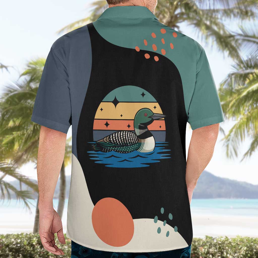 Stupid Canadian Wolf Bird Hawaiian Shirt with Retro Sunset Stripe Pattern