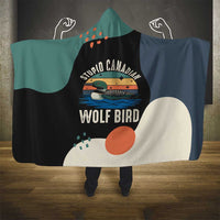 Stupid Canadian Wolf Bird Hooded Blanket with Retro Sunset Stripe Pattern