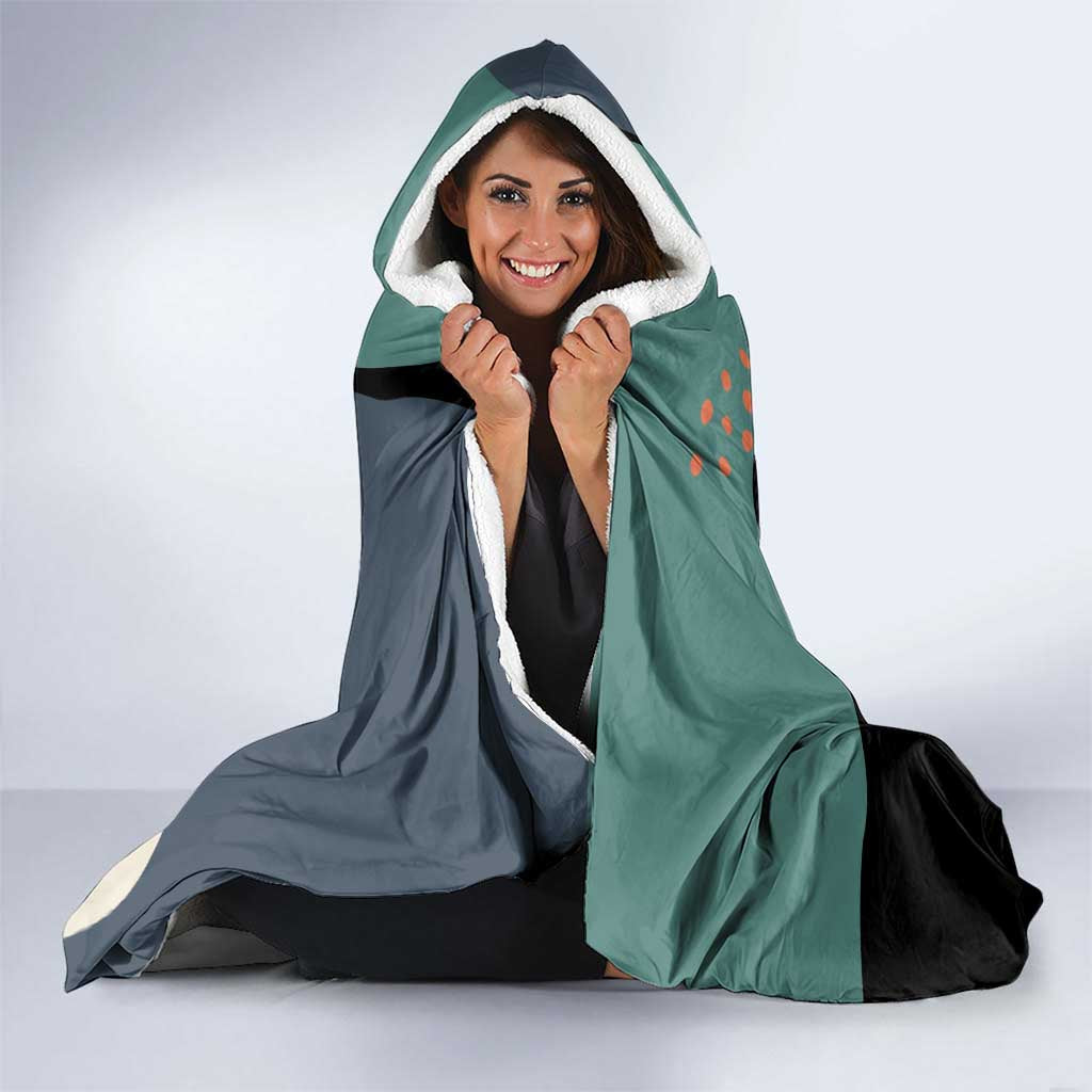 Stupid Canadian Wolf Bird Hooded Blanket with Retro Sunset Stripe Pattern