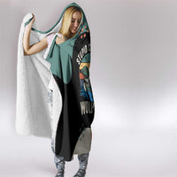Stupid Canadian Wolf Bird Hooded Blanket with Retro Sunset Stripe Pattern